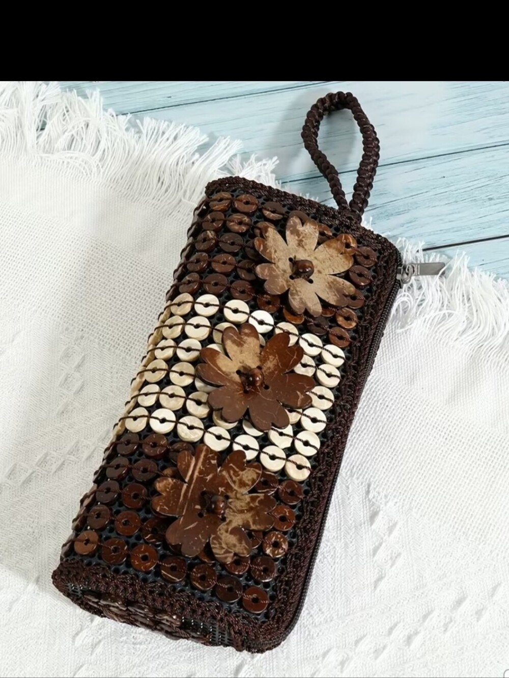 Handcrafted Brown Beaded Floral Wristlet